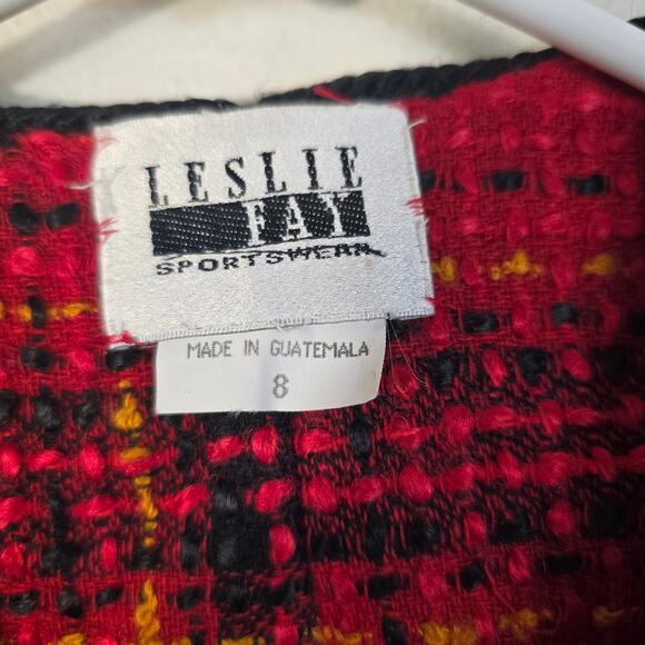 Vintage Leslie Fay Blazer Women's 8 Red Plaid Boucle Gold Button Classic Festive - Picture 4 of 11